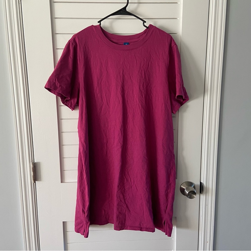 Old Navy Short Sleeve Tshirt Dress Magenta Pink with Pockets Size XL